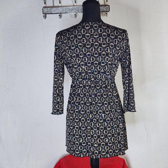 Dressbarn Black Gold Sequins Tortoise Circle Design Layer Look Poly Span Tunic S - Picture 10 of 16